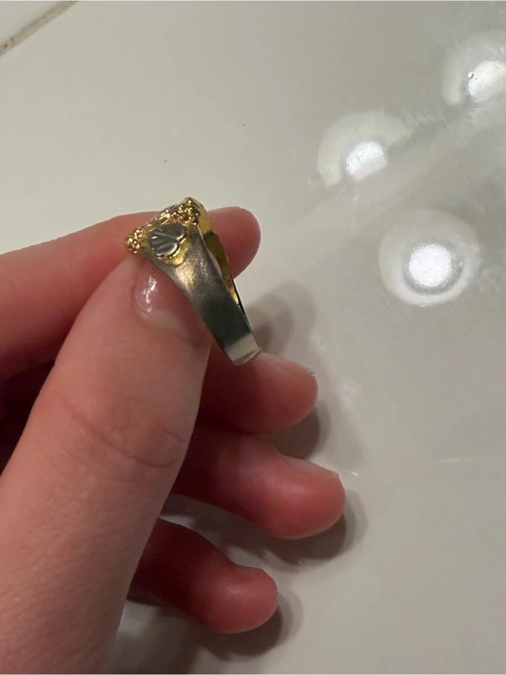 Vintage ESPO Joseph Esposito 14KT GE Two Tone Floral Leaf Statement Ring